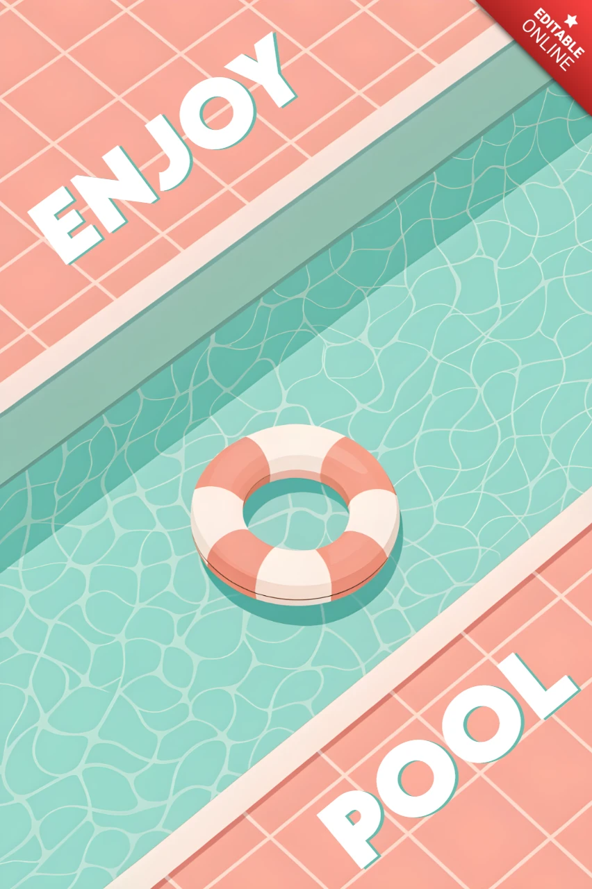 Minimalistische Poolparty-Einladungsvorlage mit Rettungsring und retroflachem Design