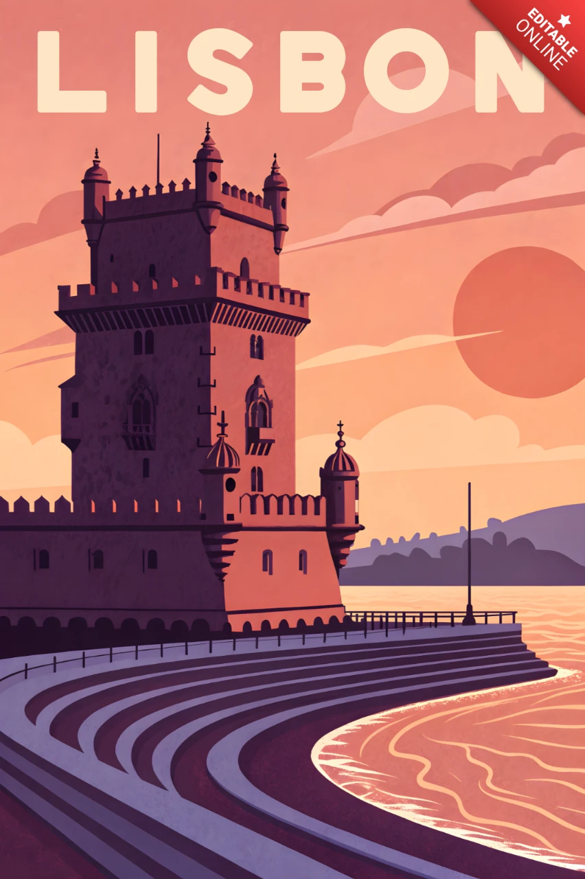 Lisbon Vintage Belem Tower Design Template for Travel Posters