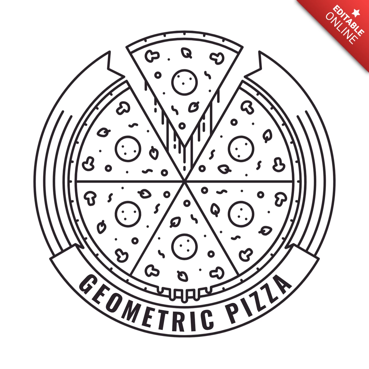 Modello di logo geometrico per pizza nero