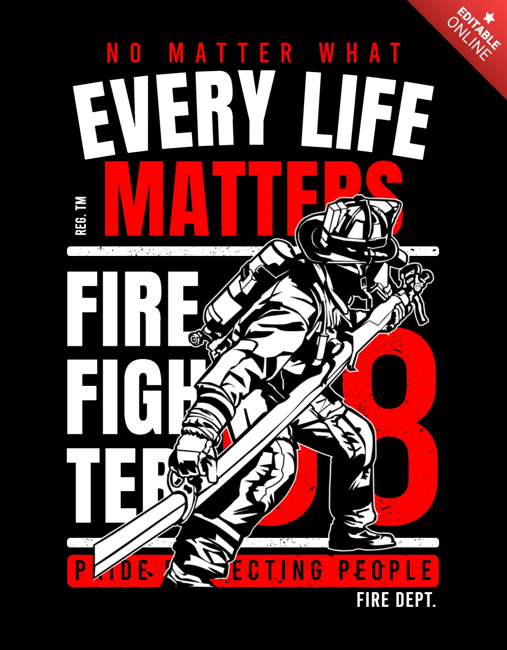 Modelo de design de camiseta de bombeiro "Toda vida importa"