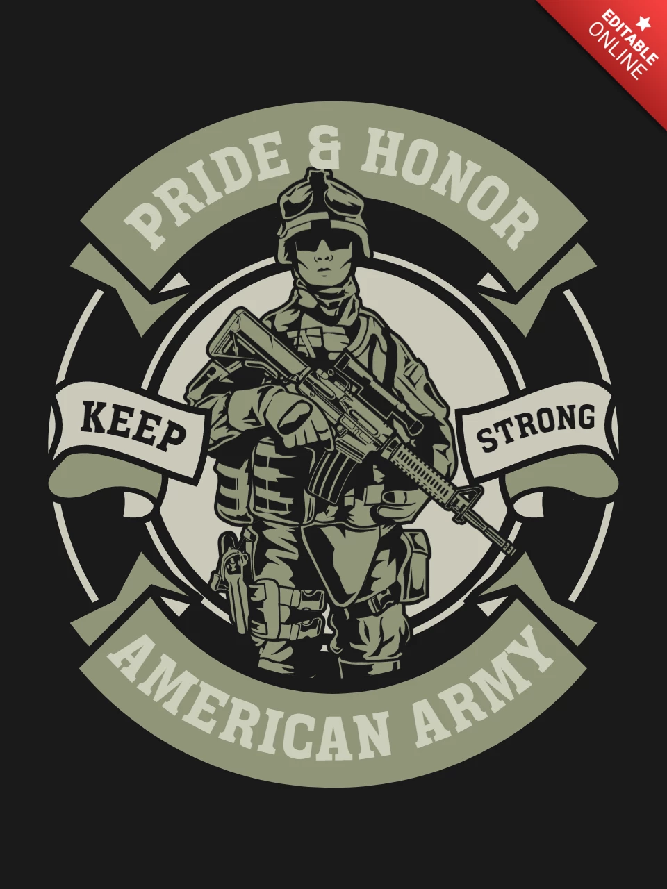 Modelo de design de camiseta de personagem soldado do exército americano