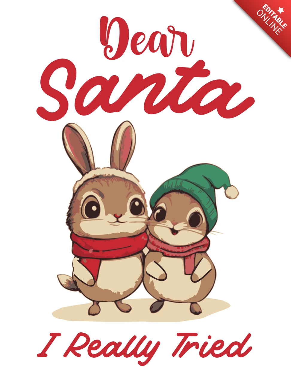Weihnachtskaninchen-Designvorlage für Weihnachtsgrußkarte