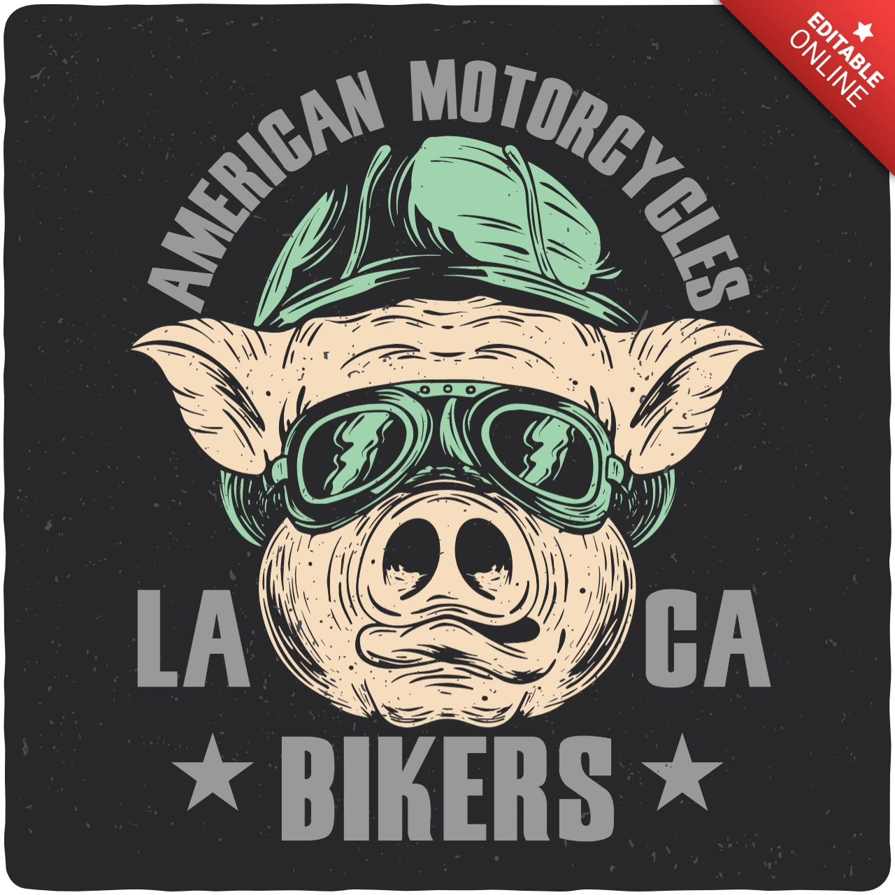 American Motorcycles Bikers Pig T-Shirt Design Template