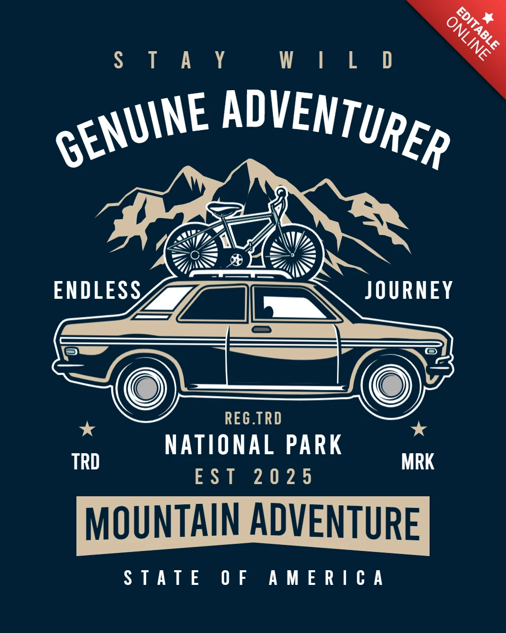Mountain Adventure Car and Bicycle T-shirt Design Template