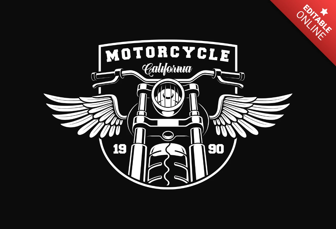 翼の付いたオートバイのハンドルTシャツデザインテンプレート