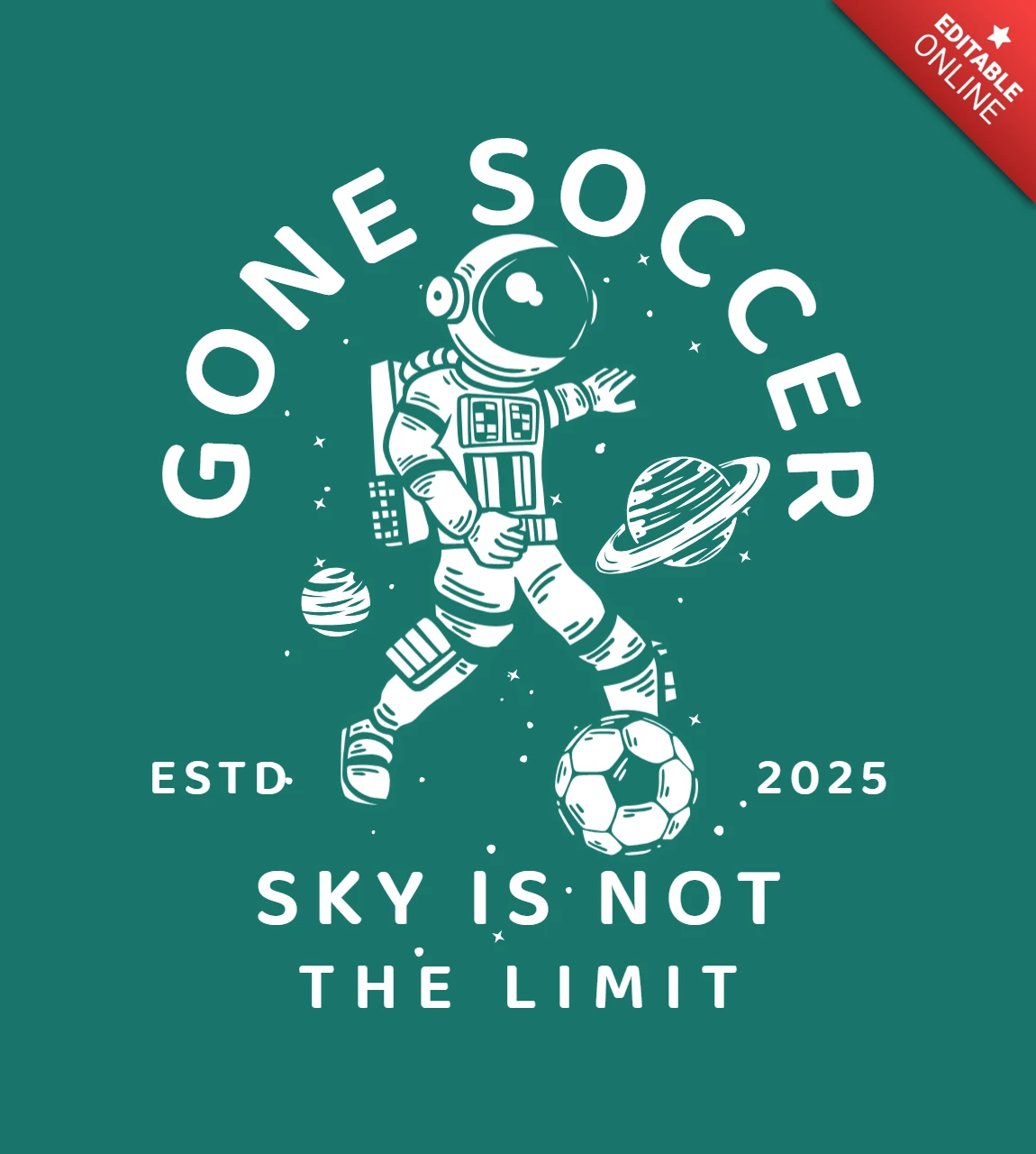 Astronauta che gioca a calcio modello di design t-shirt vintage