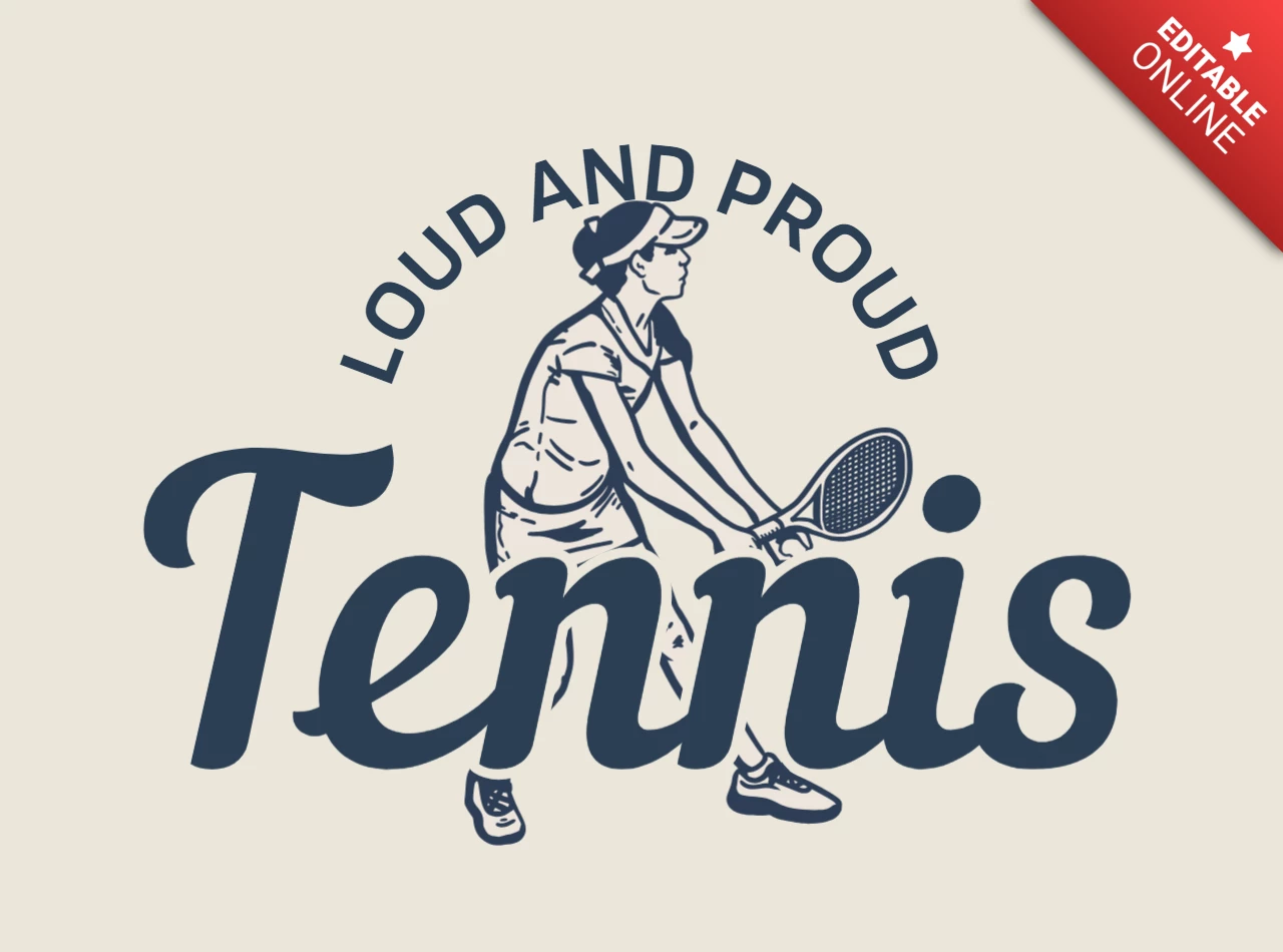 Tennisspeler vintage t-shirt ontwerpsjabloon