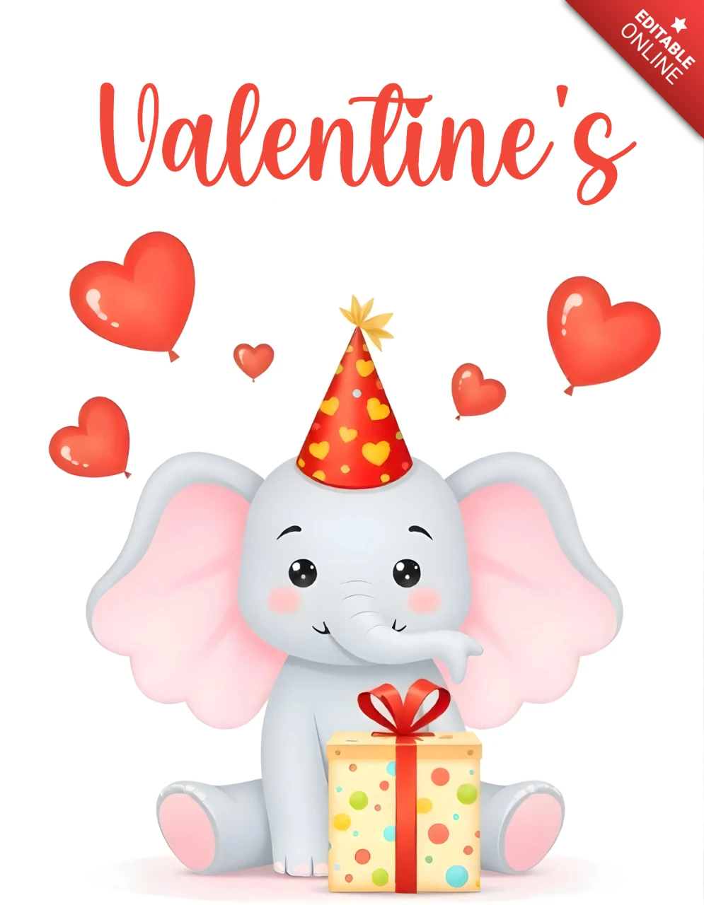 Cute Elephant Valentine's Day Greeting Card Template
