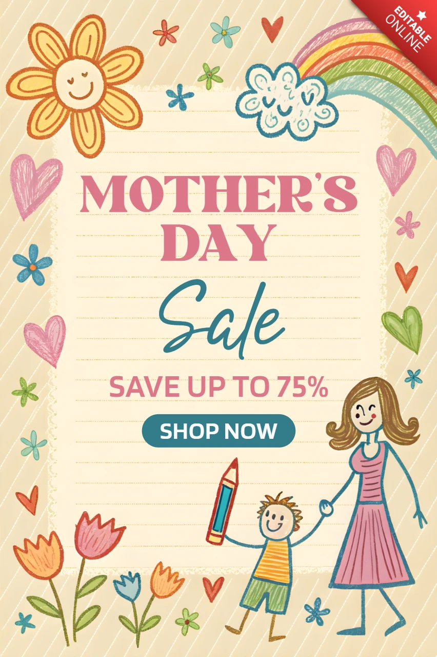 Incantevole modello di vendita per la festa della mamma - design stravagante disegnato a mano per promozioni creative