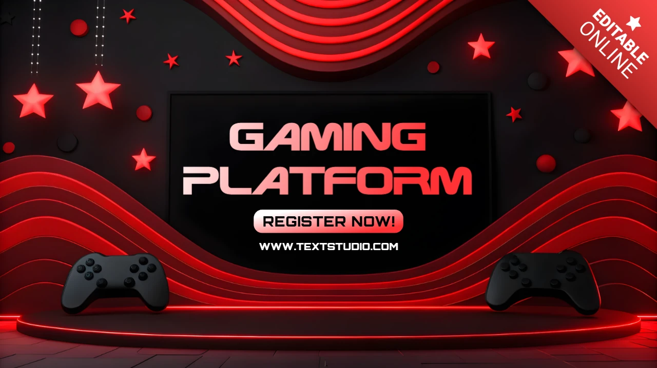 Gaming-Plattform-Vorlage mit dynamischen roten Wellen und Controller-Design
