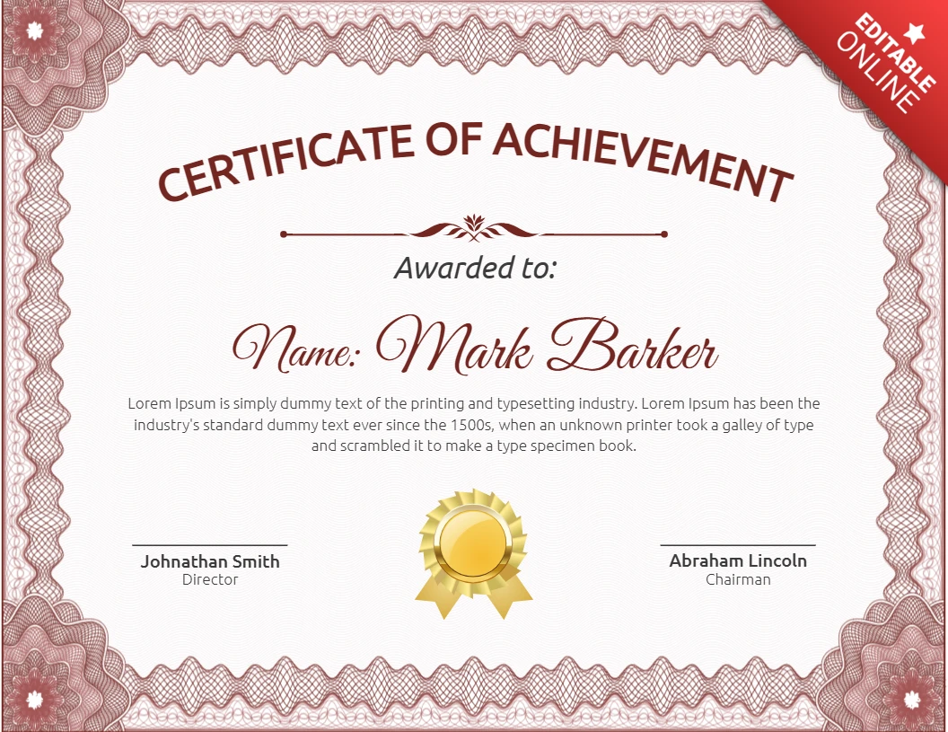 Elegant Certificate Of Recognition Vintage Frame Post Design Template