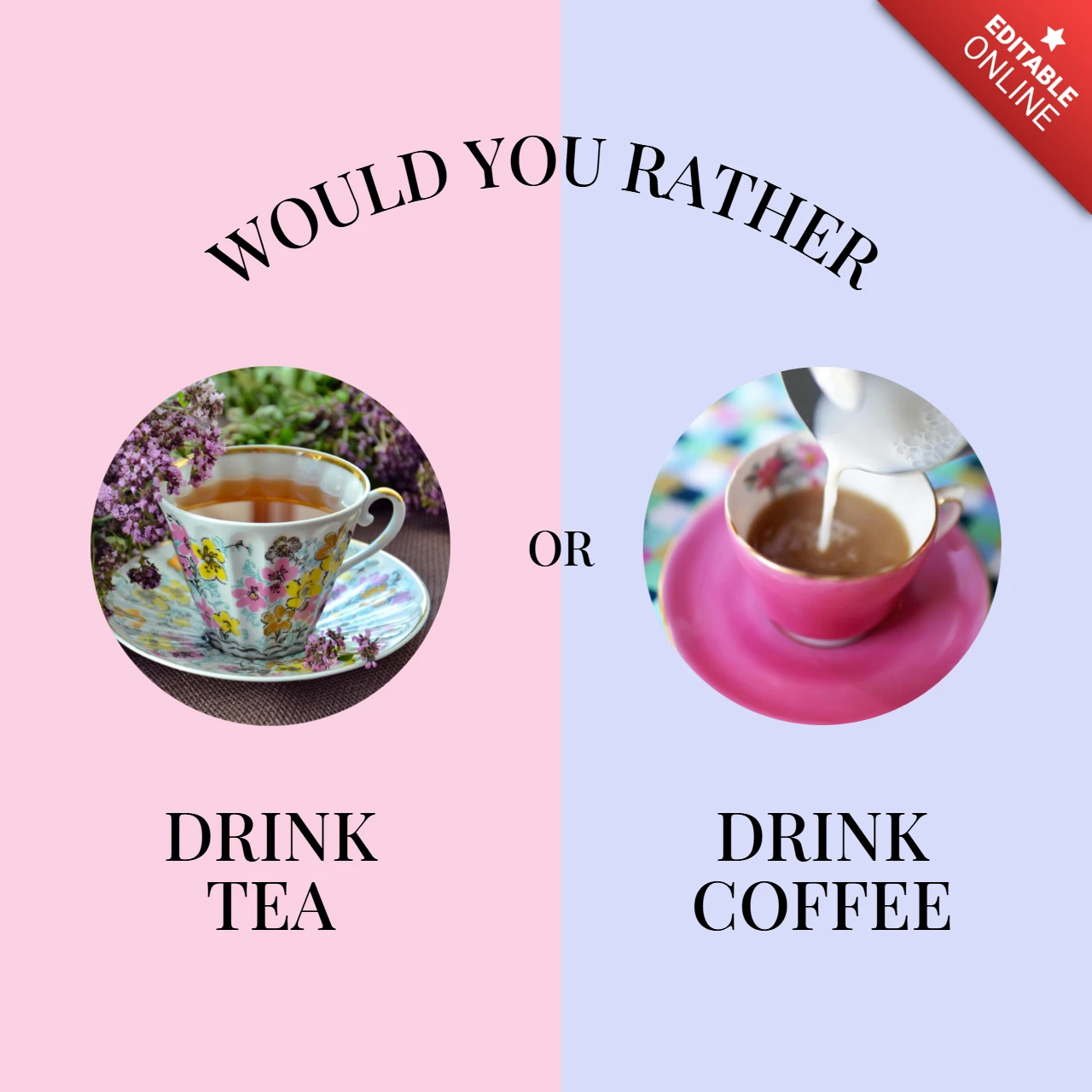 Modelo de design de postagem de instagram para enquete sobre chá x café