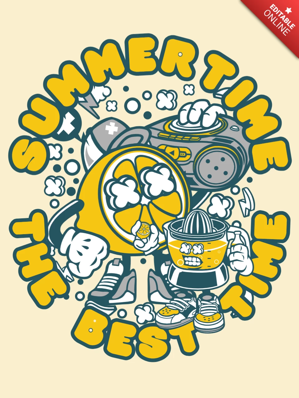 Summertime The Best Time With Lemon T-shirt Design Template