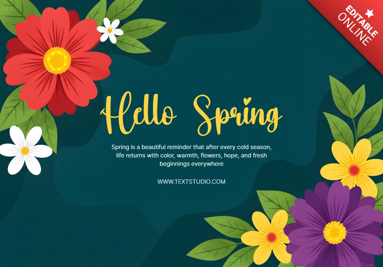 Plantilla de diseño floral de primavera para tarjetas de saludo con flores coloridas