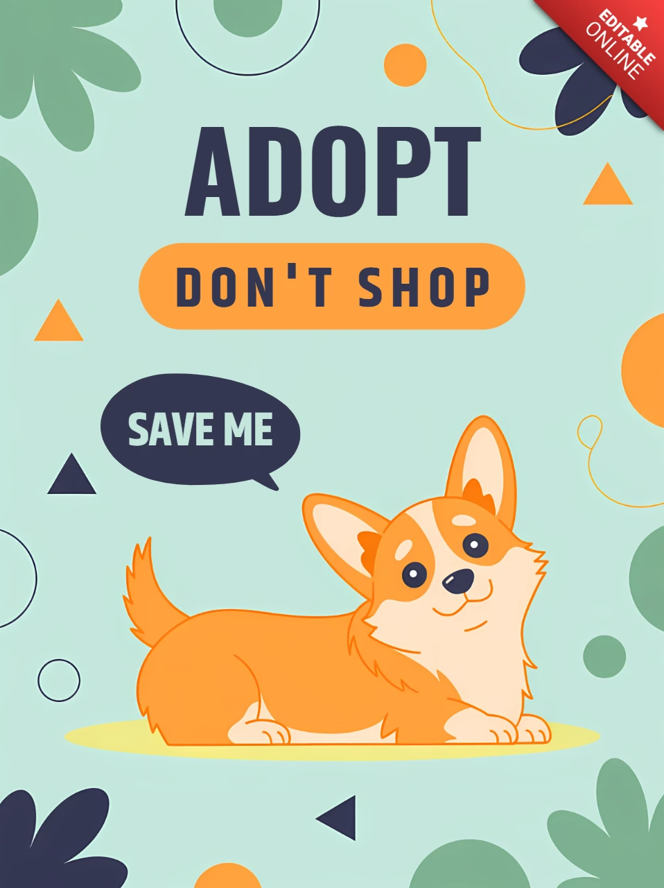 Modèle de poster d'adoption de corgi ludique