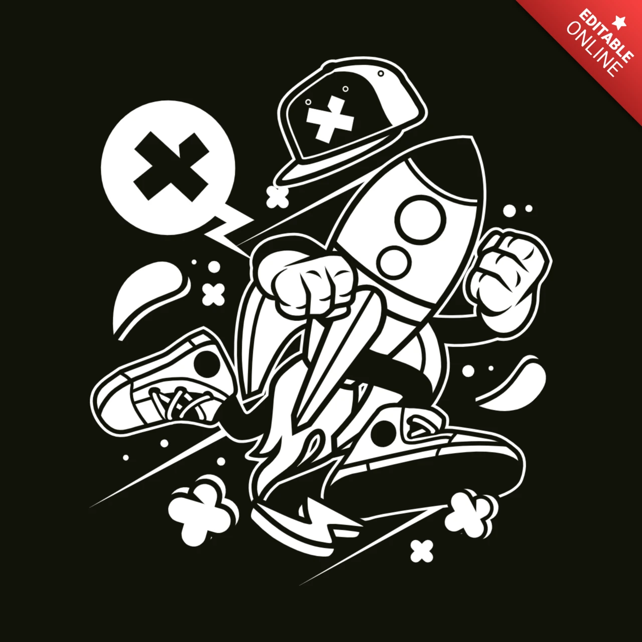 Rocket Ship Cartoon Character T-Shirt Design Template