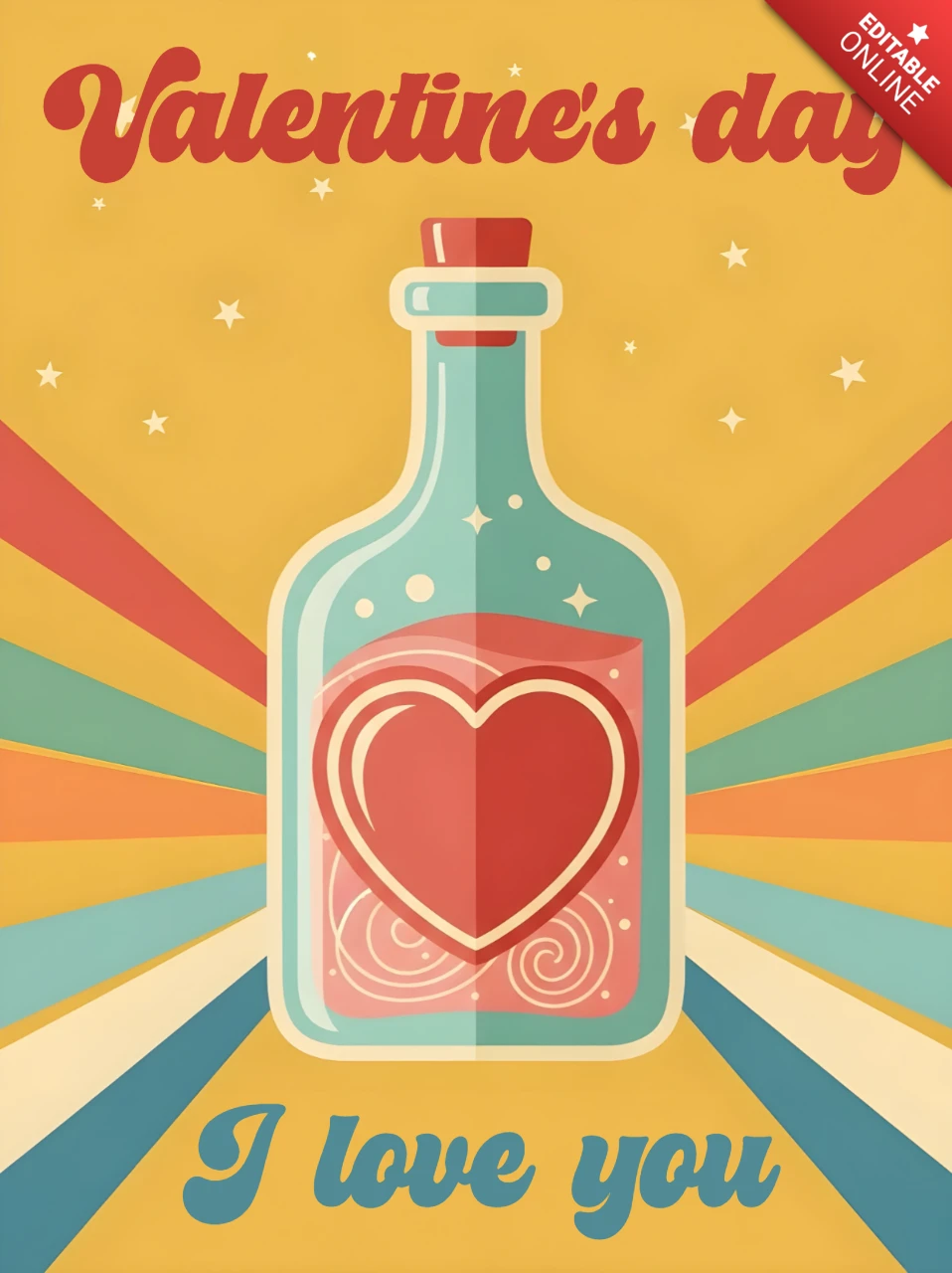 Entwurfsvorlage für eine Valentinstag-Liebestrankflasche für Grußkarten