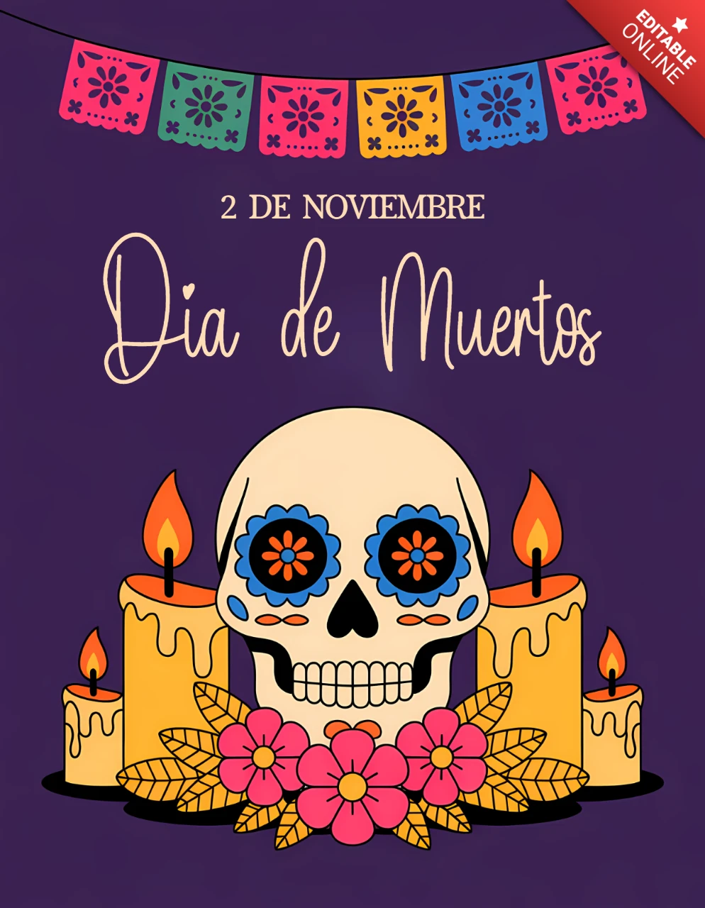 Template di design colorato per il dia de muertos per poster festivi
