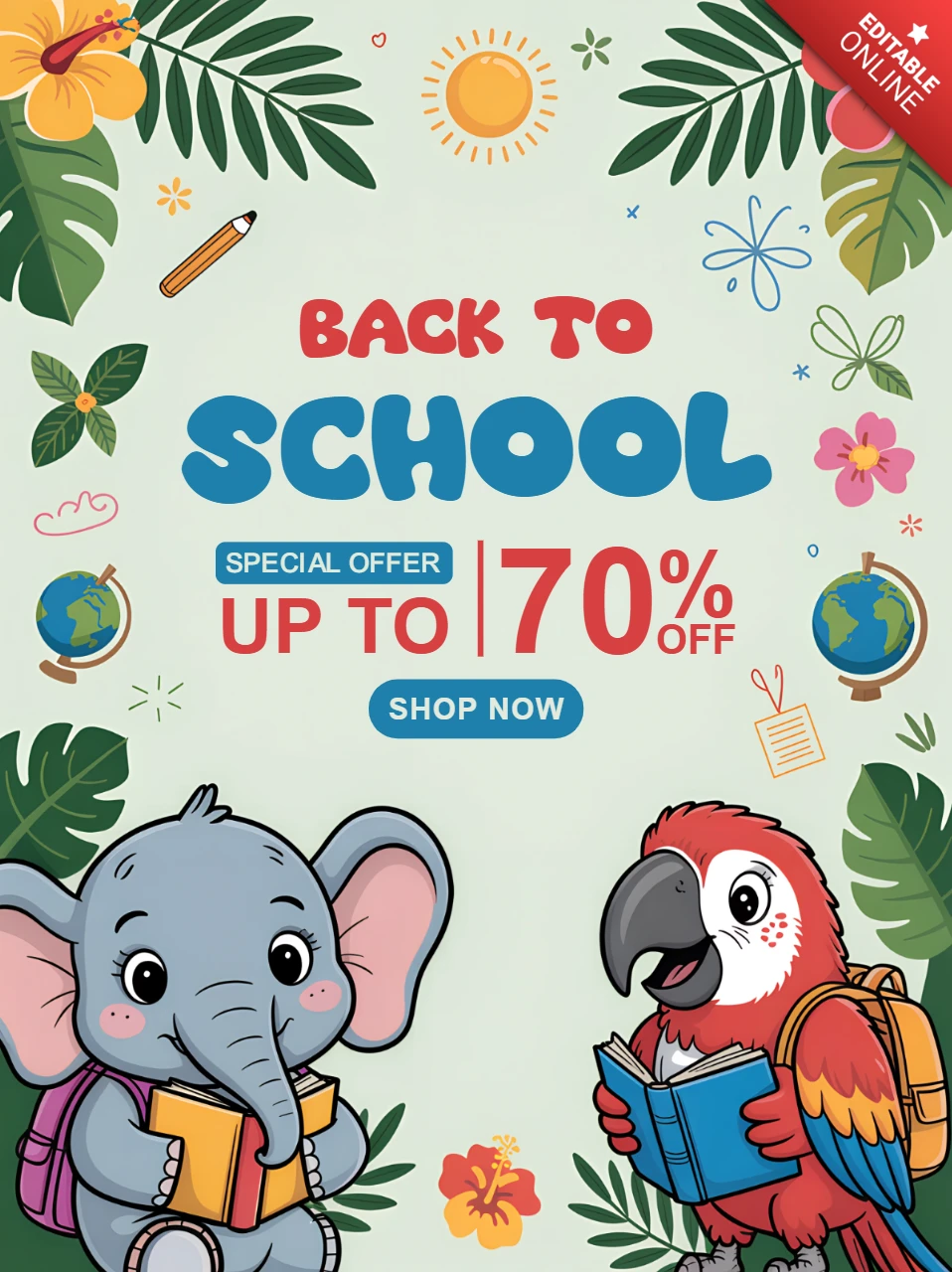 Back to School Design Template with Cute Animals for Kids' Flyer