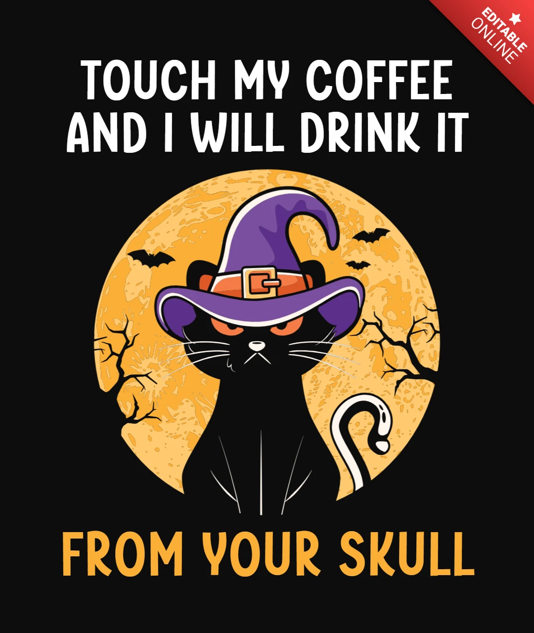 Schwarze katze beängstigend zitat halloween t-shirt vorlage