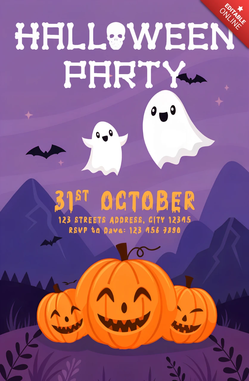Spooky Halloween Party Design Template with Ghosts and Pumpkins for Event Flyers