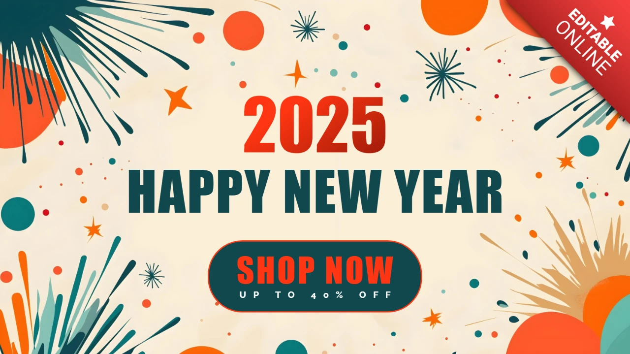 Fuegos artificiales retro plantilla de diseño de venta de año nuevo