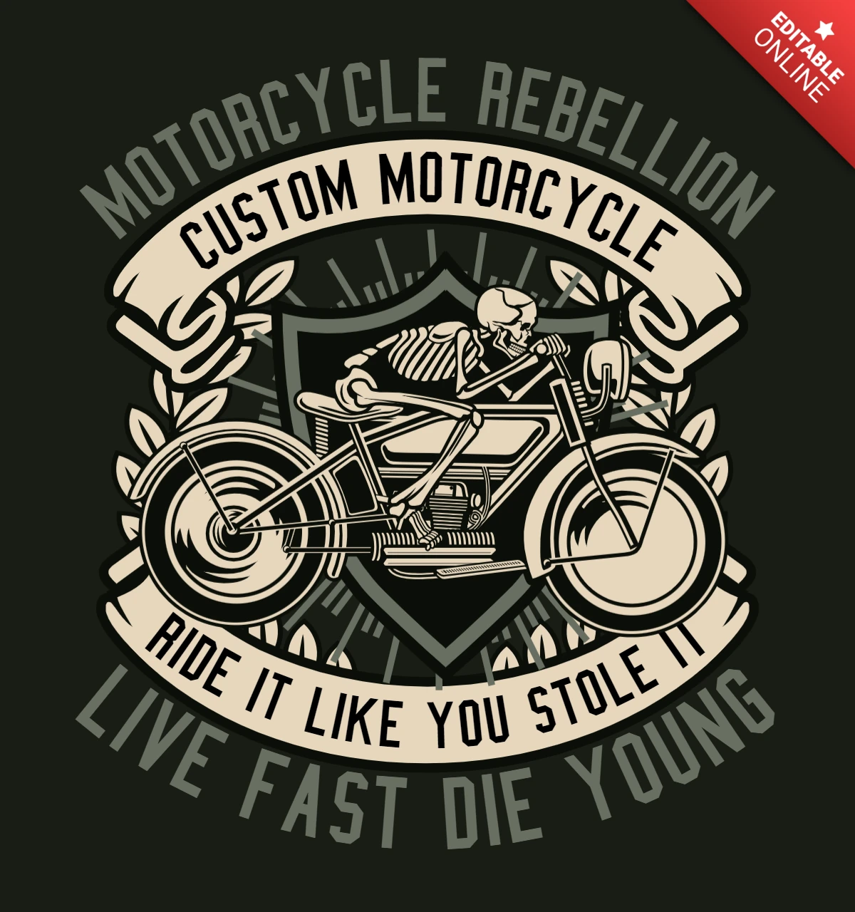 Motorrad rebellion skelett vintage t-shirt design vorlage