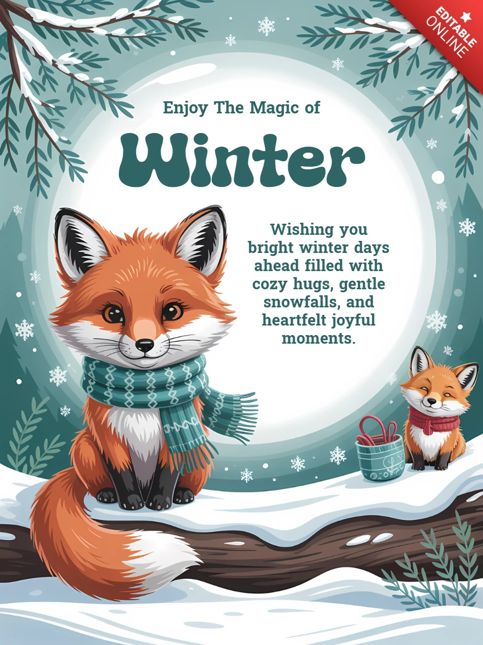 Winter Fox Design Template for Greeting Cards with Whimsical Illustrations