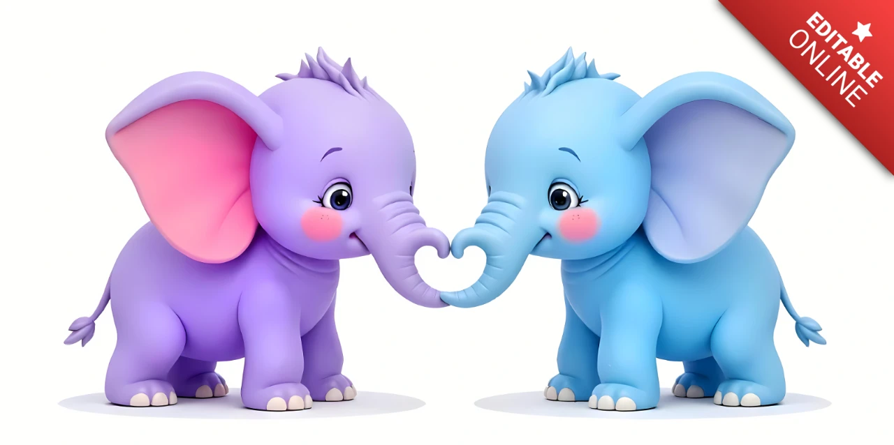 Adorables elefantes de dibujos animados en la plantilla de diseño de amor