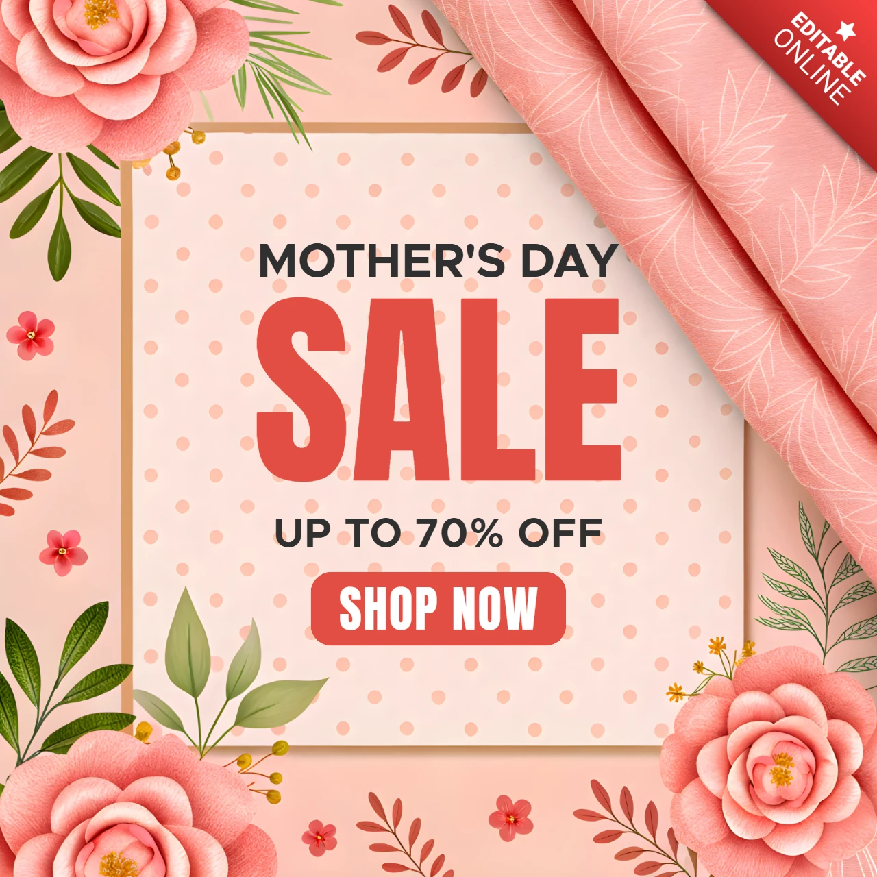 Floral Mother's Day Sale Template Design - Editable with Up to 70% Off Promotion
