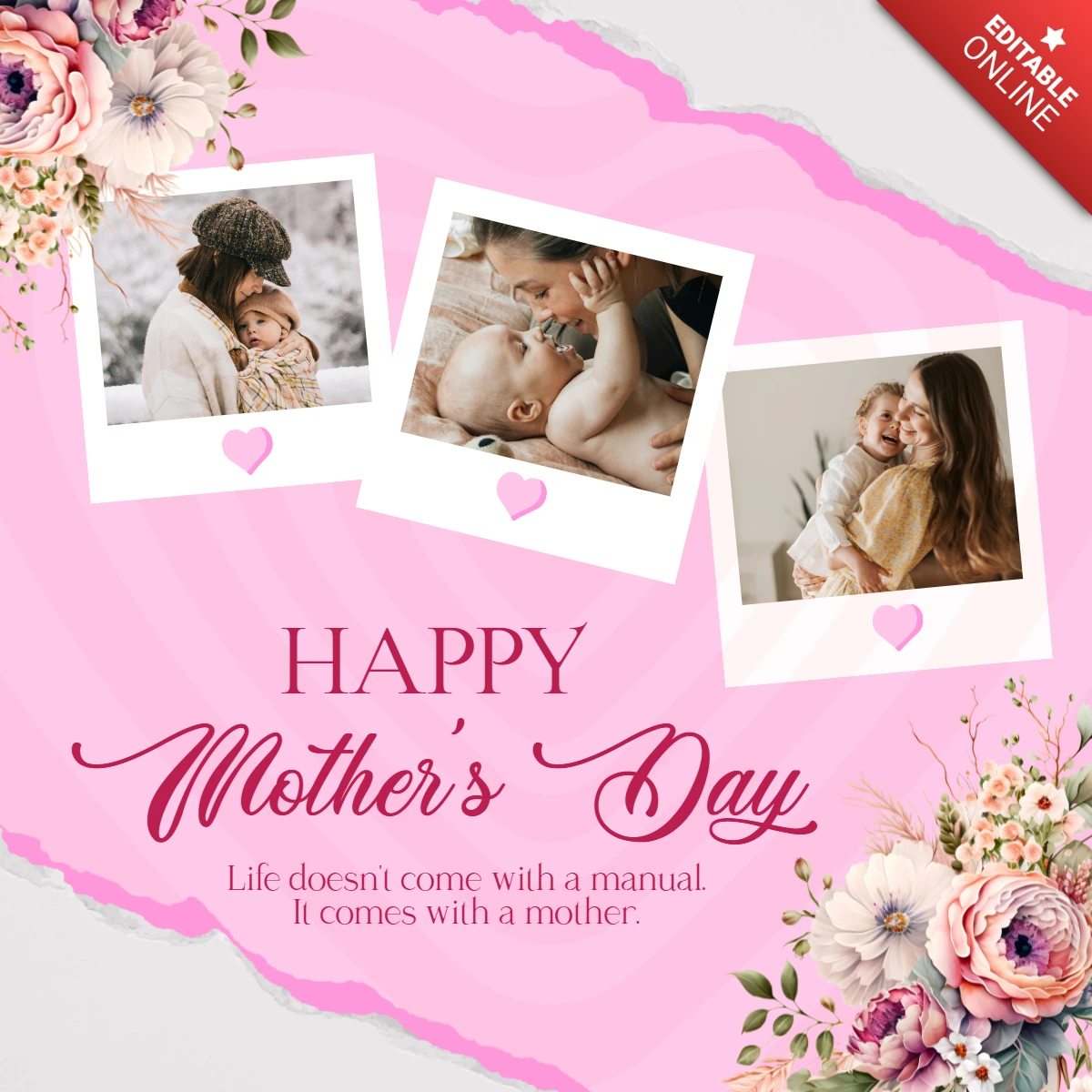 Collage de fotos feliz día de la madre instagram post plantilla de diseño