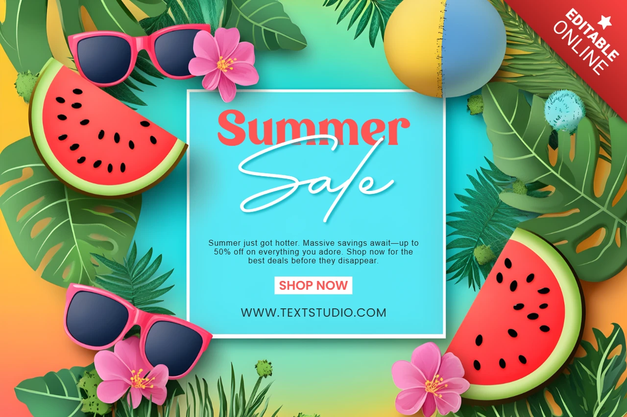 Vibrant Fruity Summer Sale Design Template with Tropical Elements