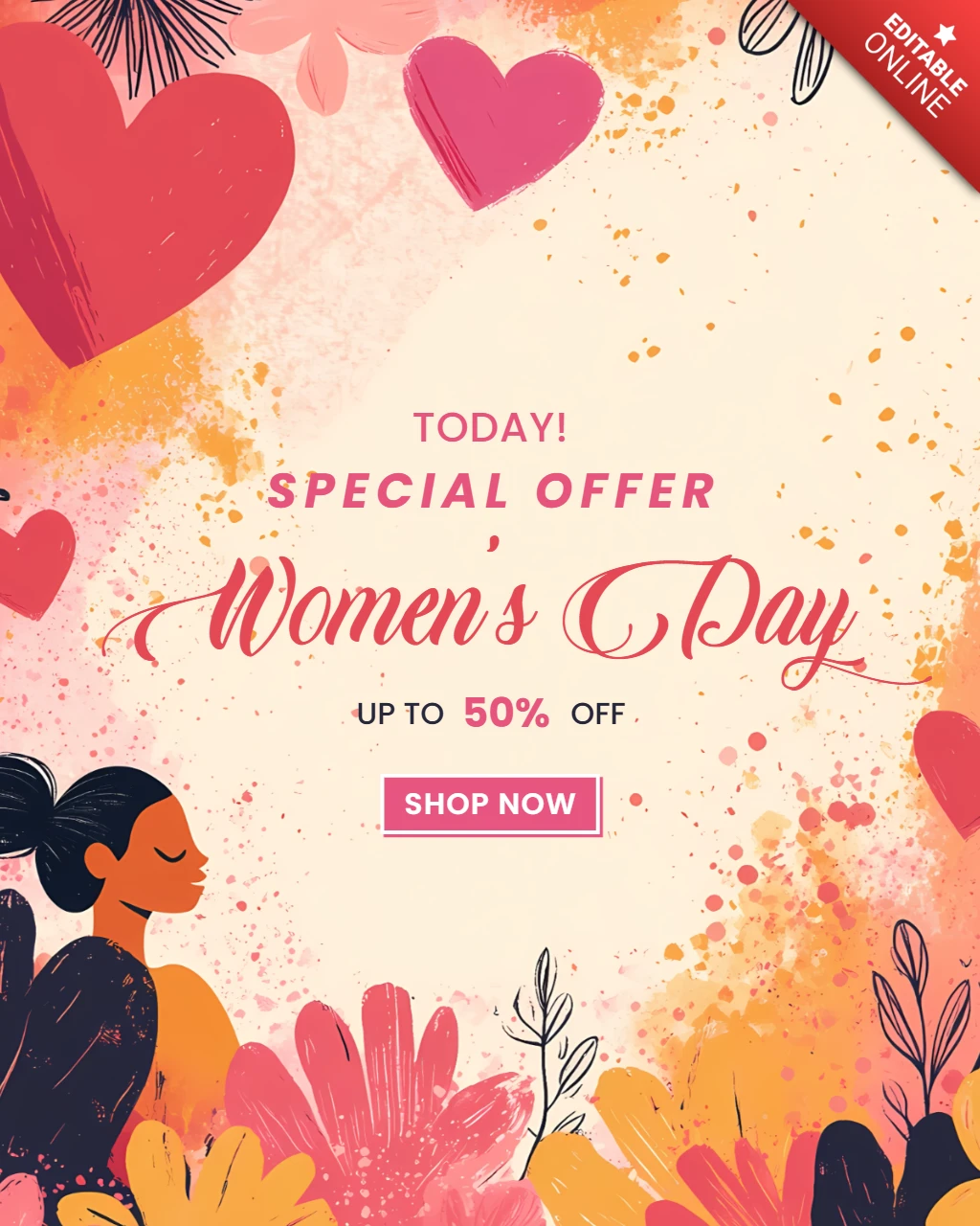 Editable Women's Day Special Offer Design for Promotions Poster Template