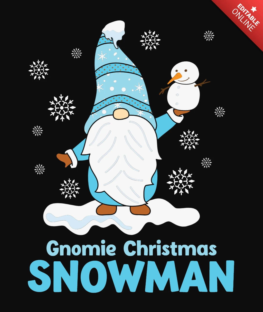 Gnomie lindo muñeco de nieve de Navidad plantilla de camiseta