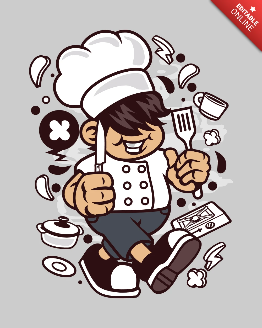 Modèle de t-shirt avec personnage de dessin animé de chef cuisinier