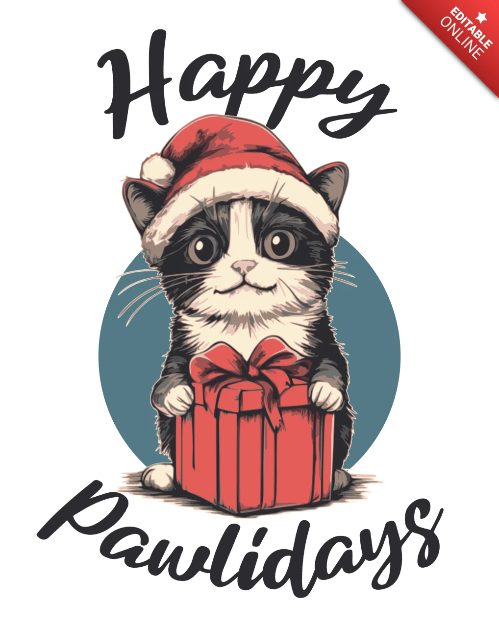 Frohe Pfotenferien Katzen-Designvorlage für Weihnachtskarten