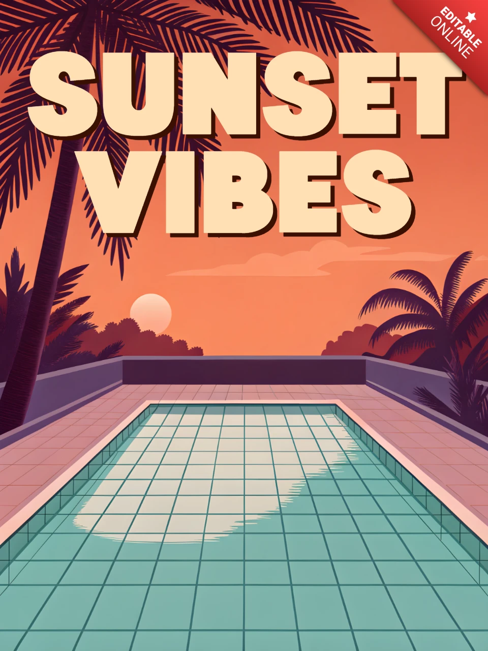 Sonnenuntergangs-Vibes Designvorlage für Einladungen zur Poolparty