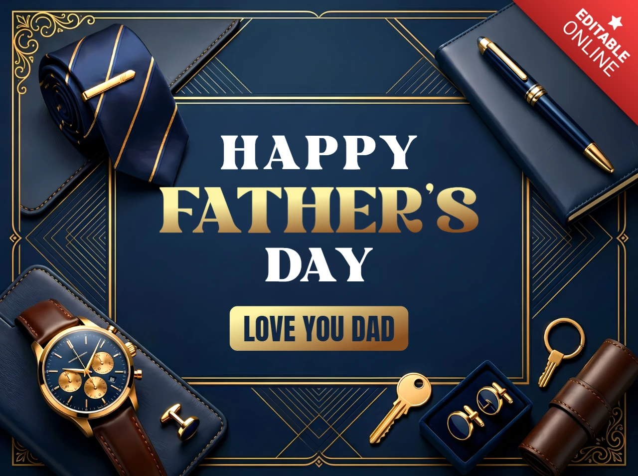 Luxury Father’s Day Greeting Card with Premium Accessories and Elegant Blue Theme