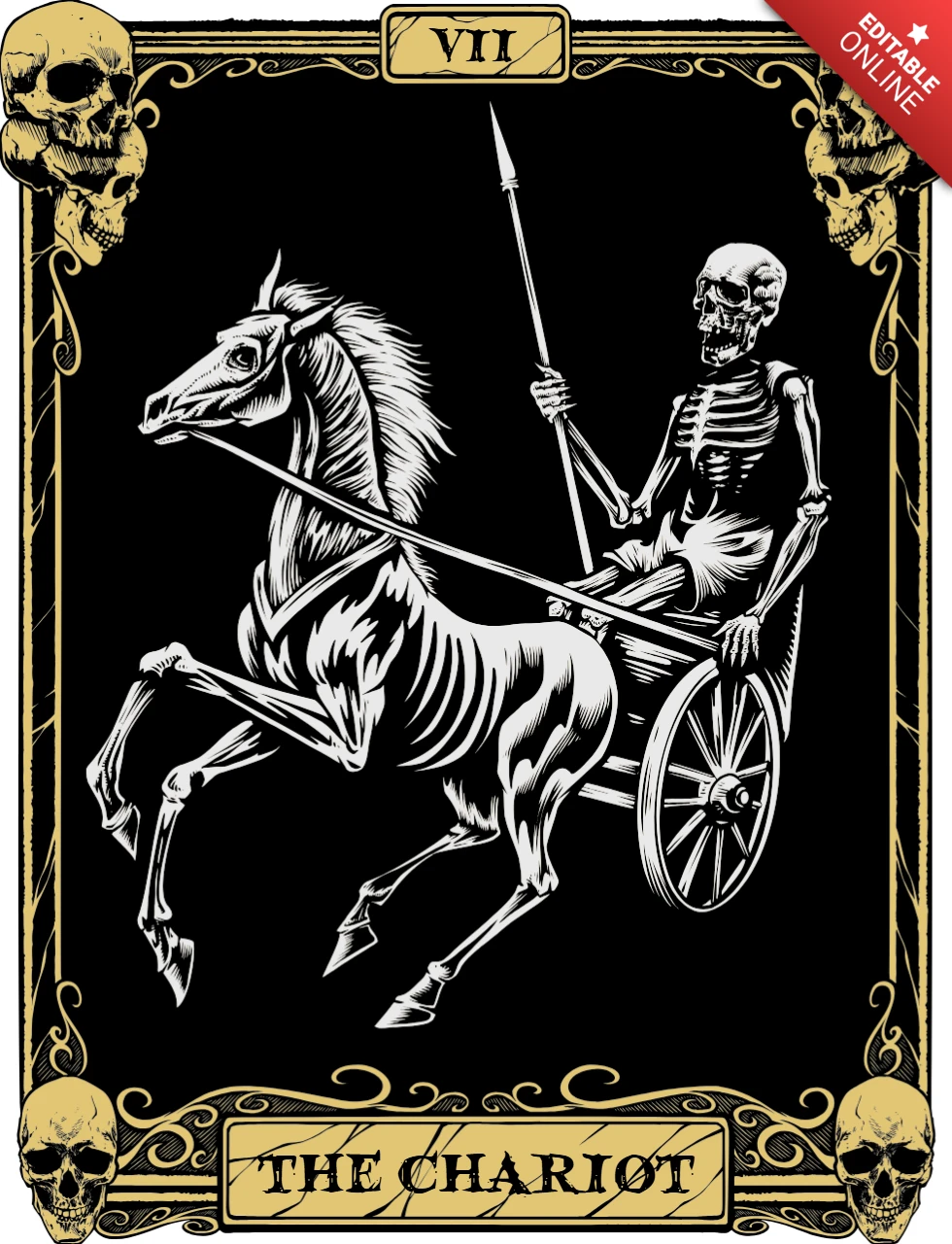 Vintage Skeleton Chariot Oracle Card Template for Artistic Creations