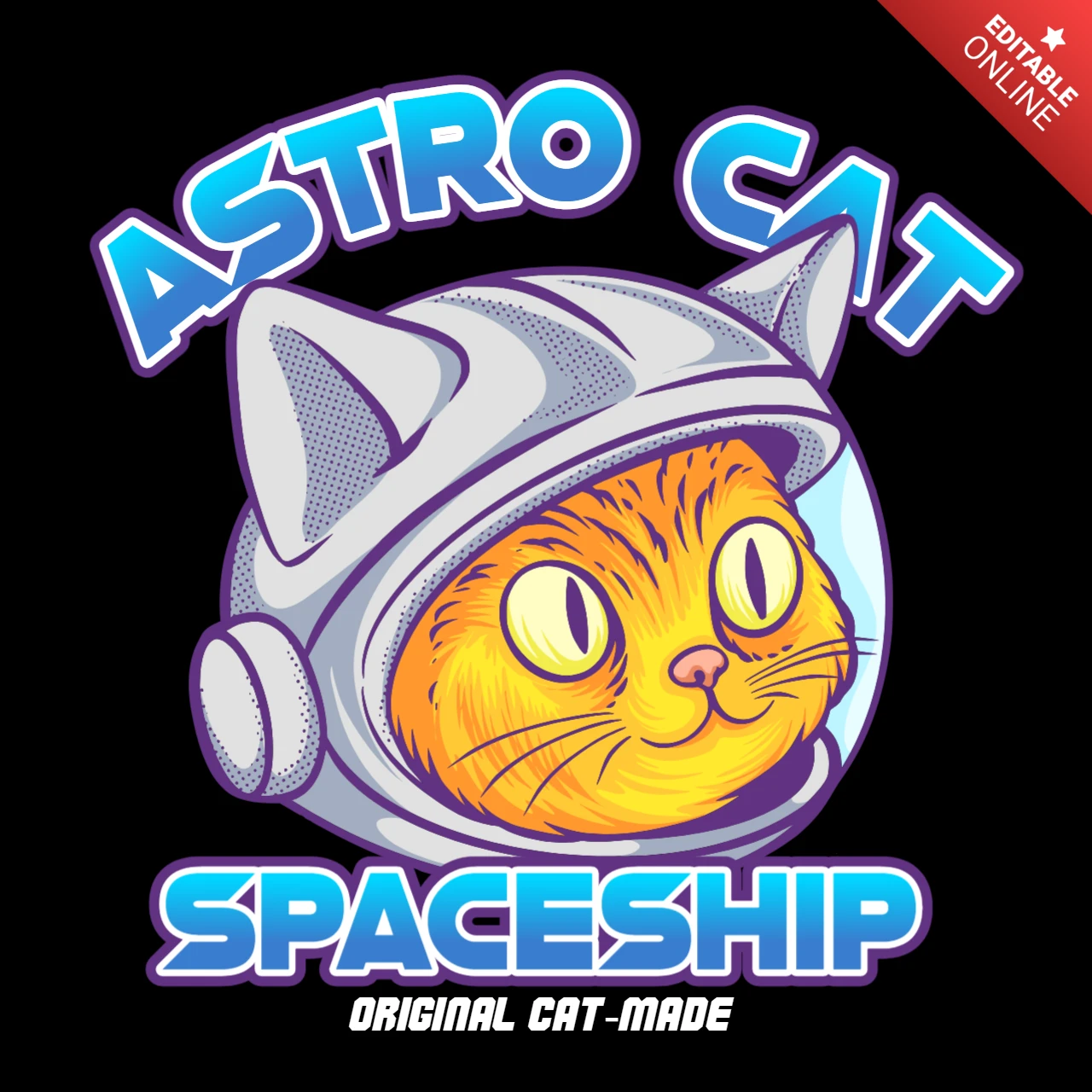 Plantilla de diseño de camiseta de gato de ciencia ficción audaz con casco de astronauta.