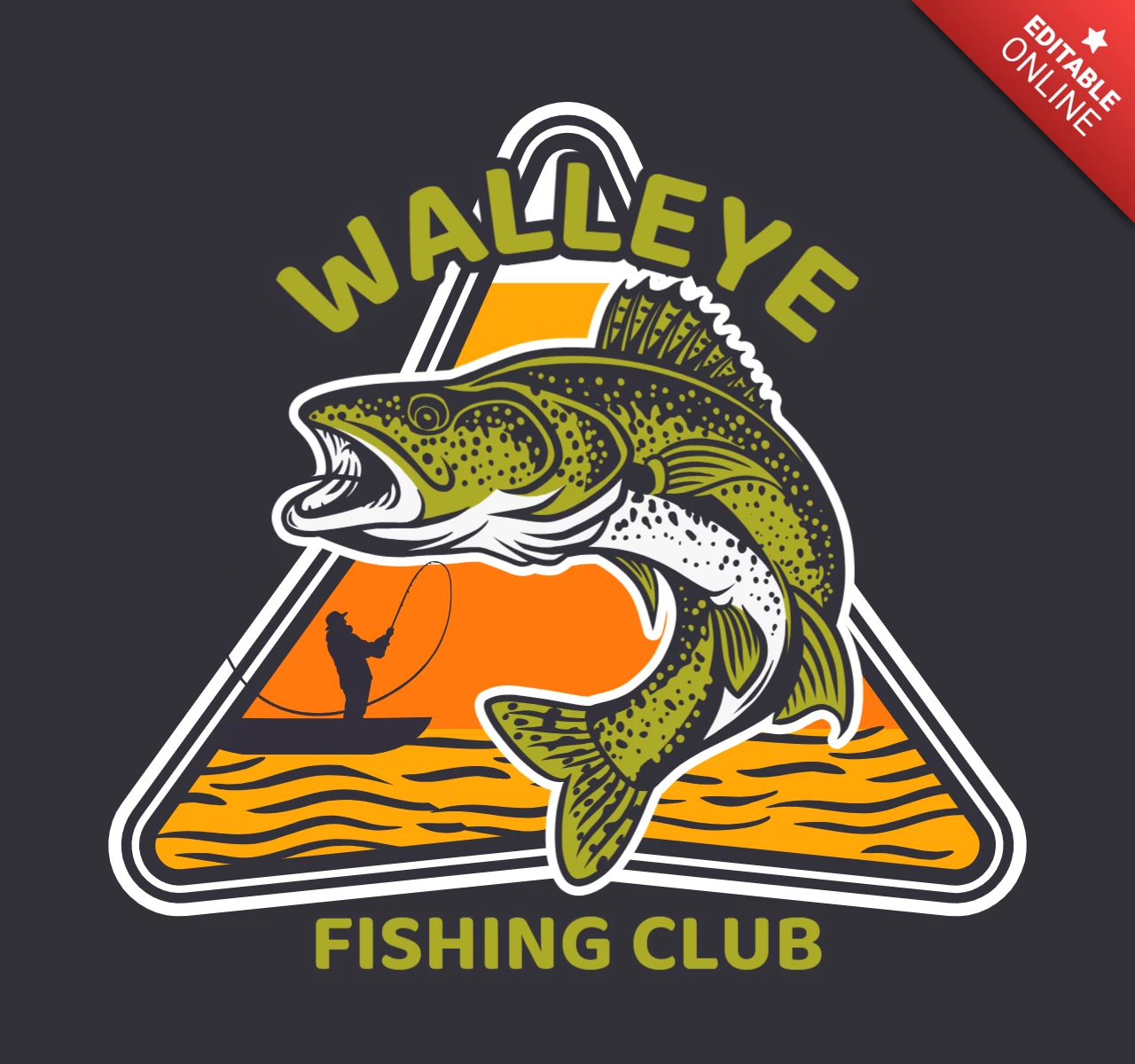 Walleye Fishing Club Vintage T-shirt Design Template
