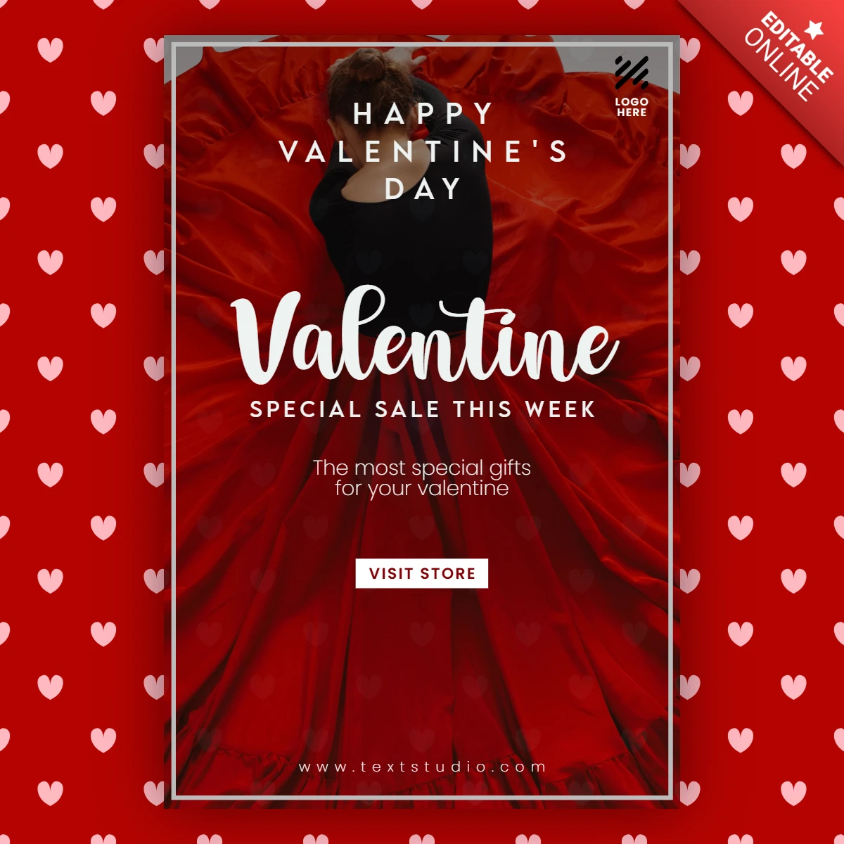 Red valentine's day sale instagram post template design