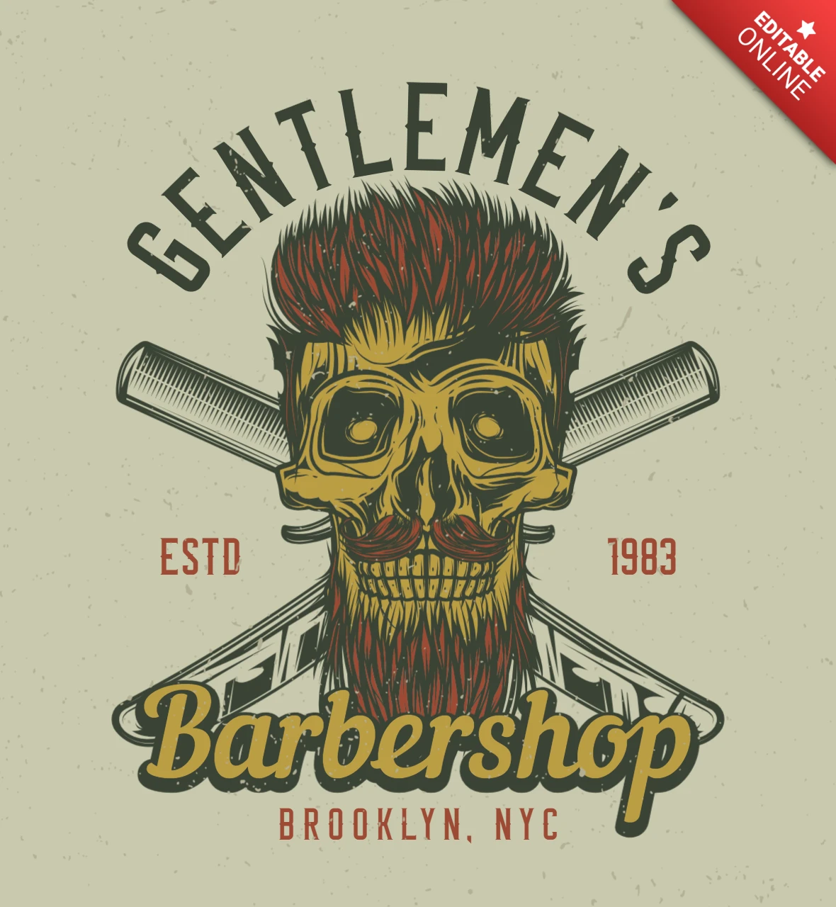 Hipster Skull Barbershop T-Shirt Design Template