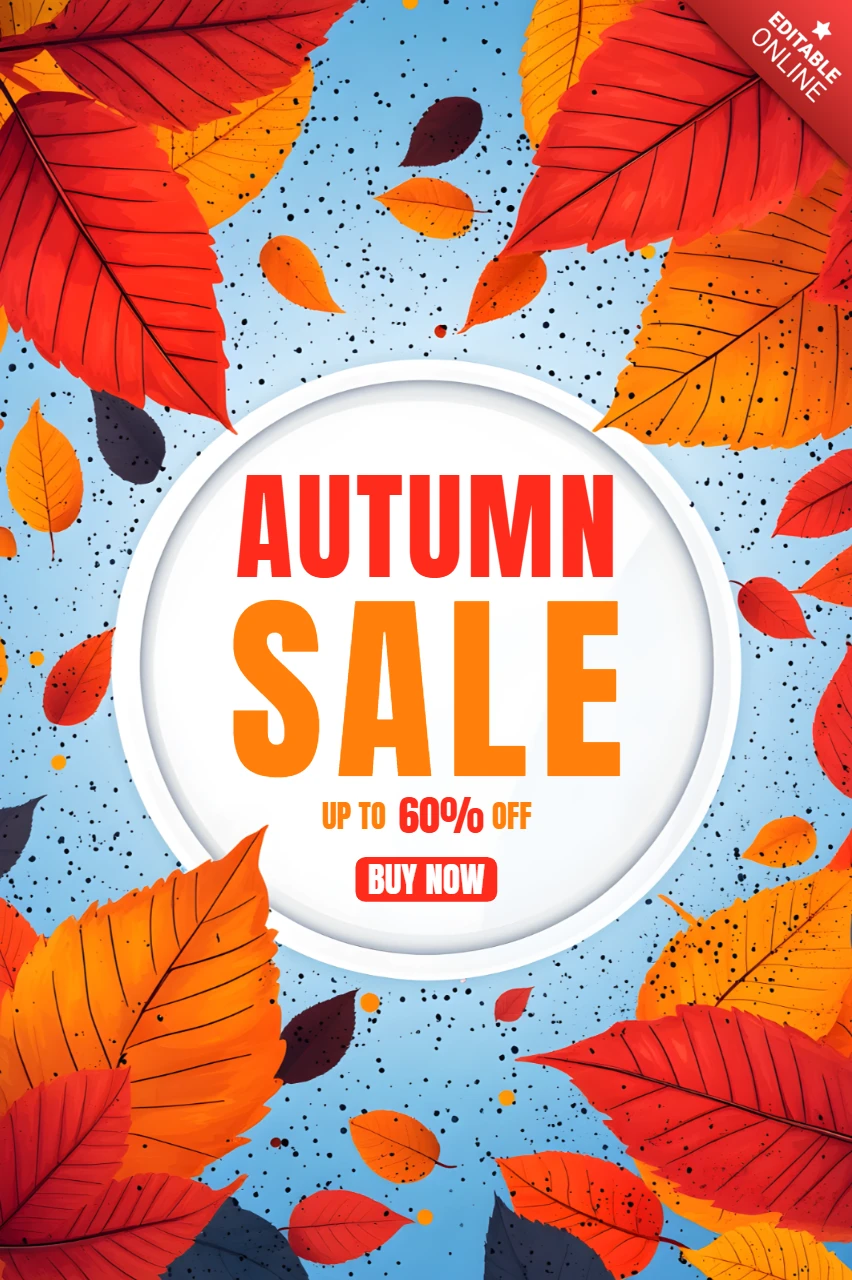 Herbstverkaufs-Promotion-Vorlage mit buntem Blätterdesign für Flyer