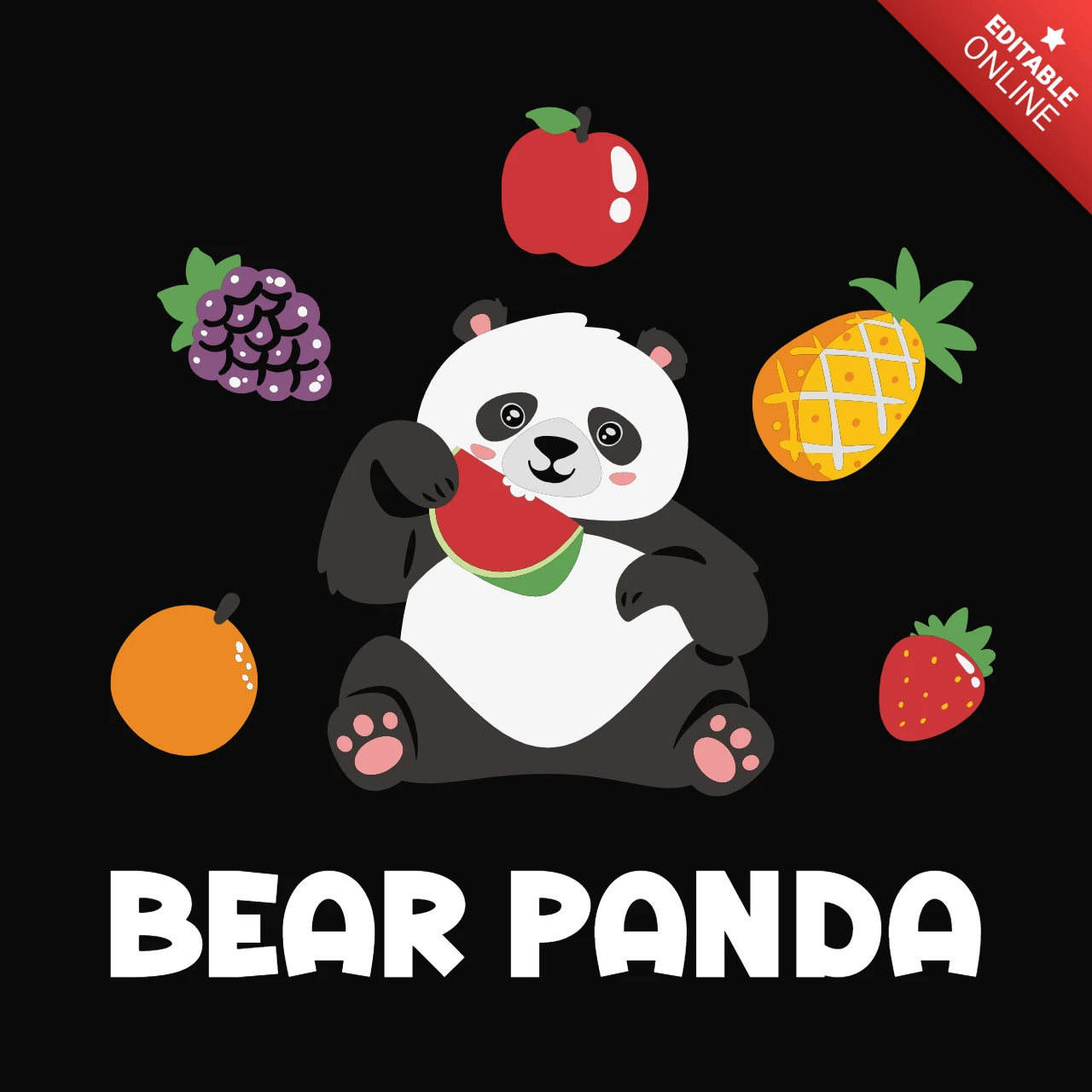 Schattige panda houdt van fruit t-shirt ontwerpsjabloon
