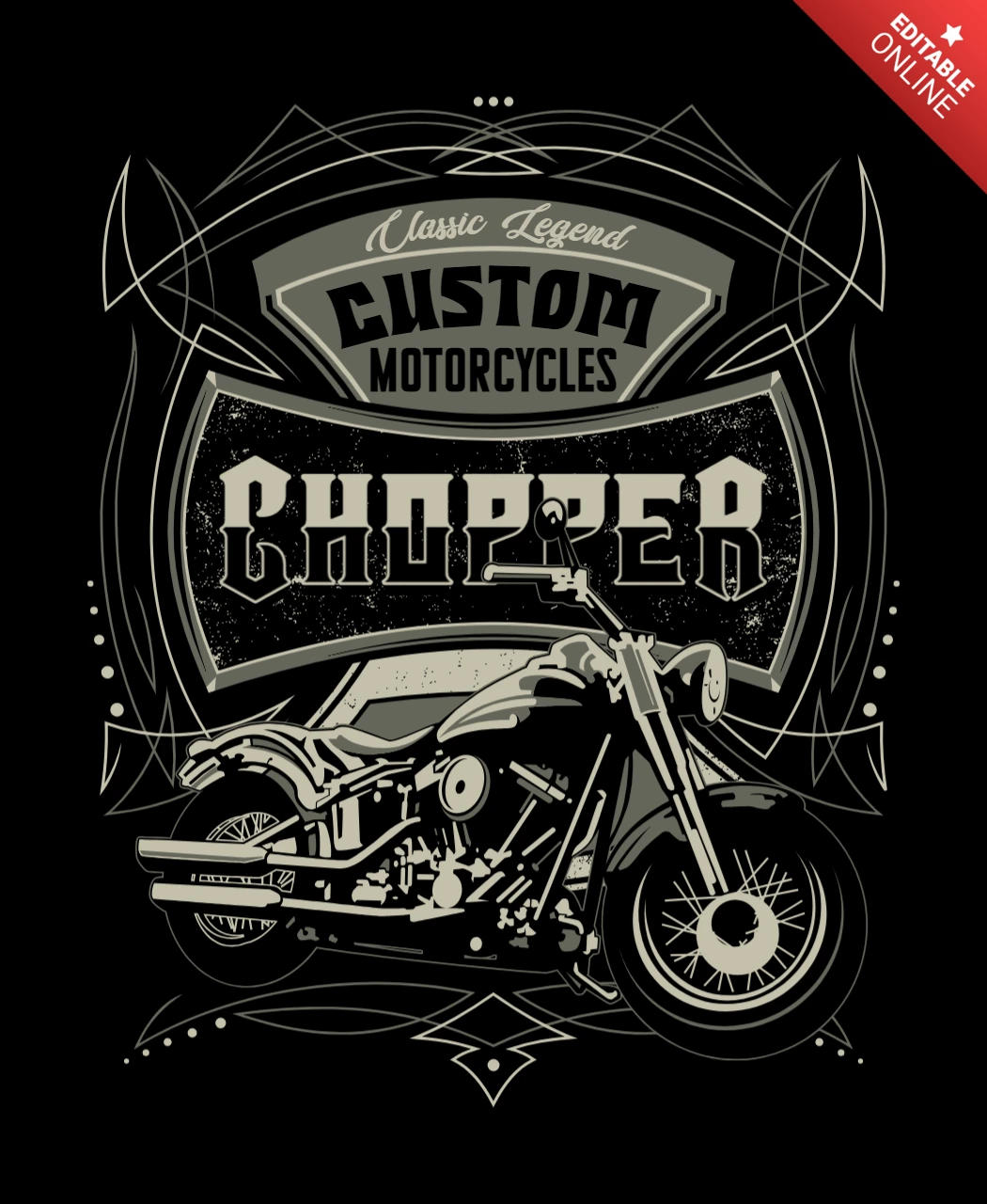 Custom Motorcycles Chopper Vintage T-shirt Design Template