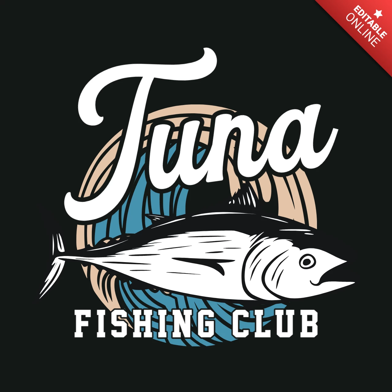 Fishing Club With Tuna Fish Vintage T-shirt Design Template