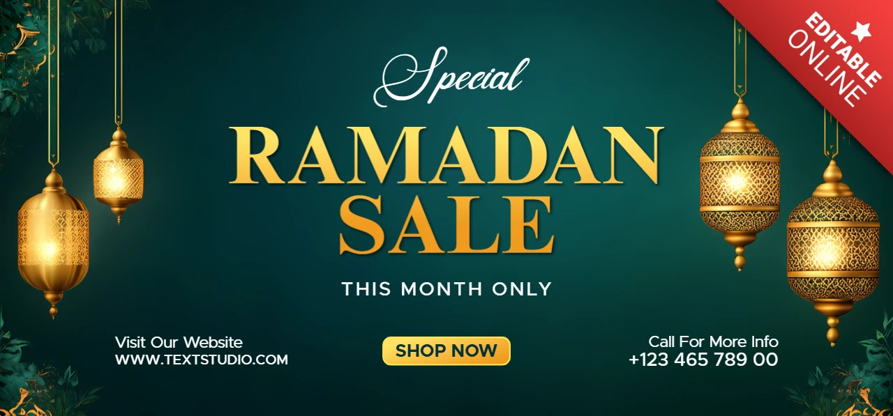 Modelo de design elegante de venda do Ramadã com lanternas e detalhes em dourado