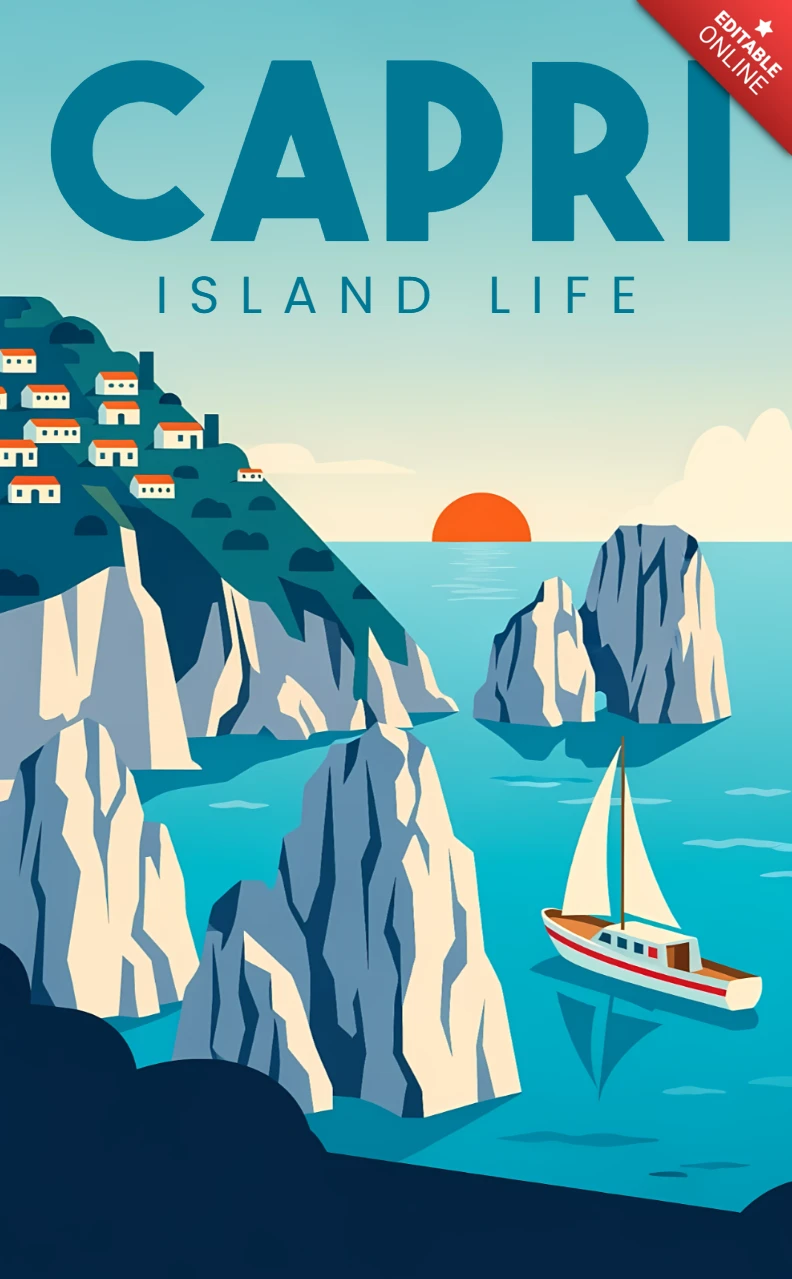Capri eiland leven vintage stijl poster ontwerp sjabloon