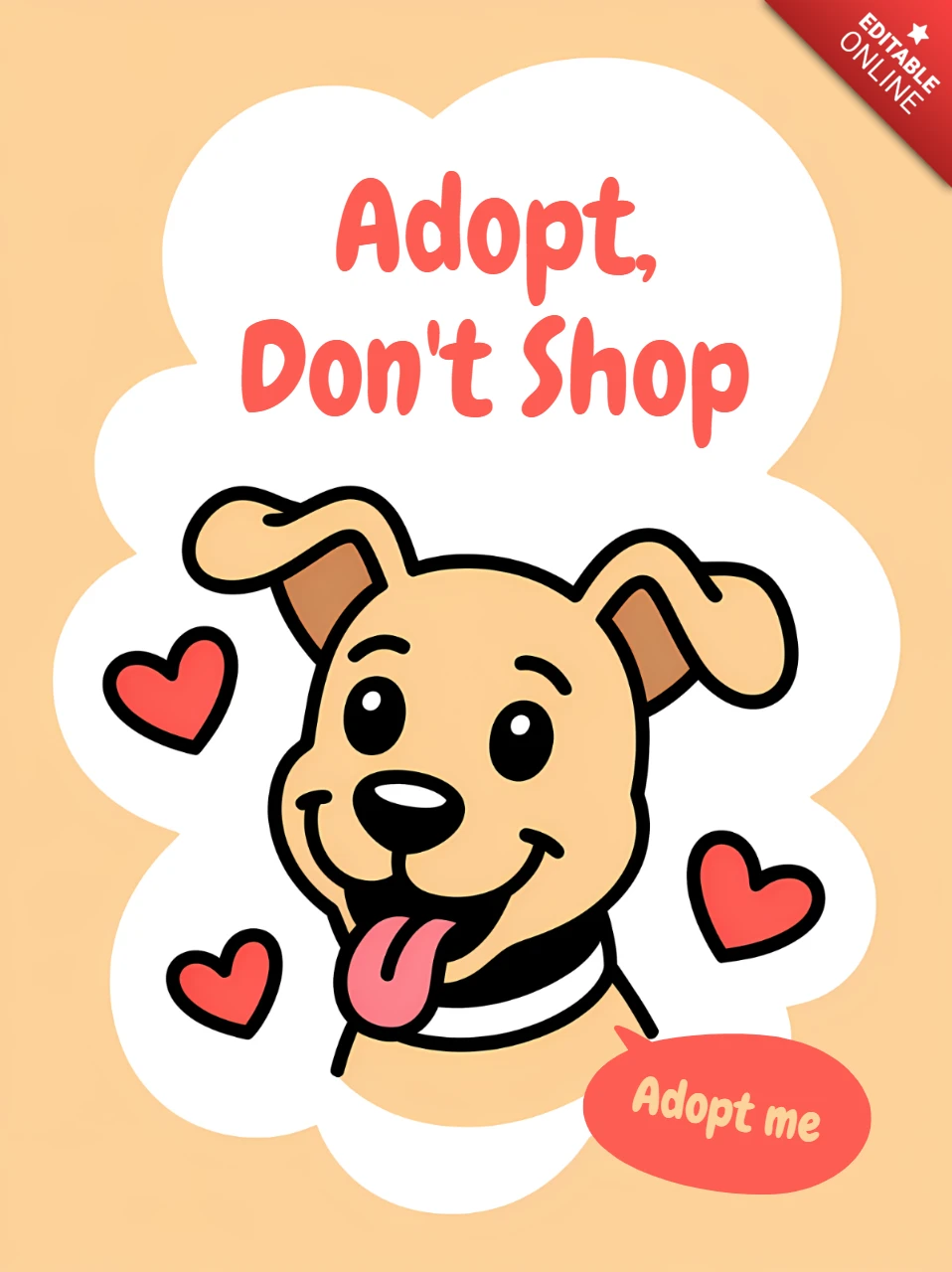 Plantilla de diseño para adopción de perros juguetones para volantes y carteles